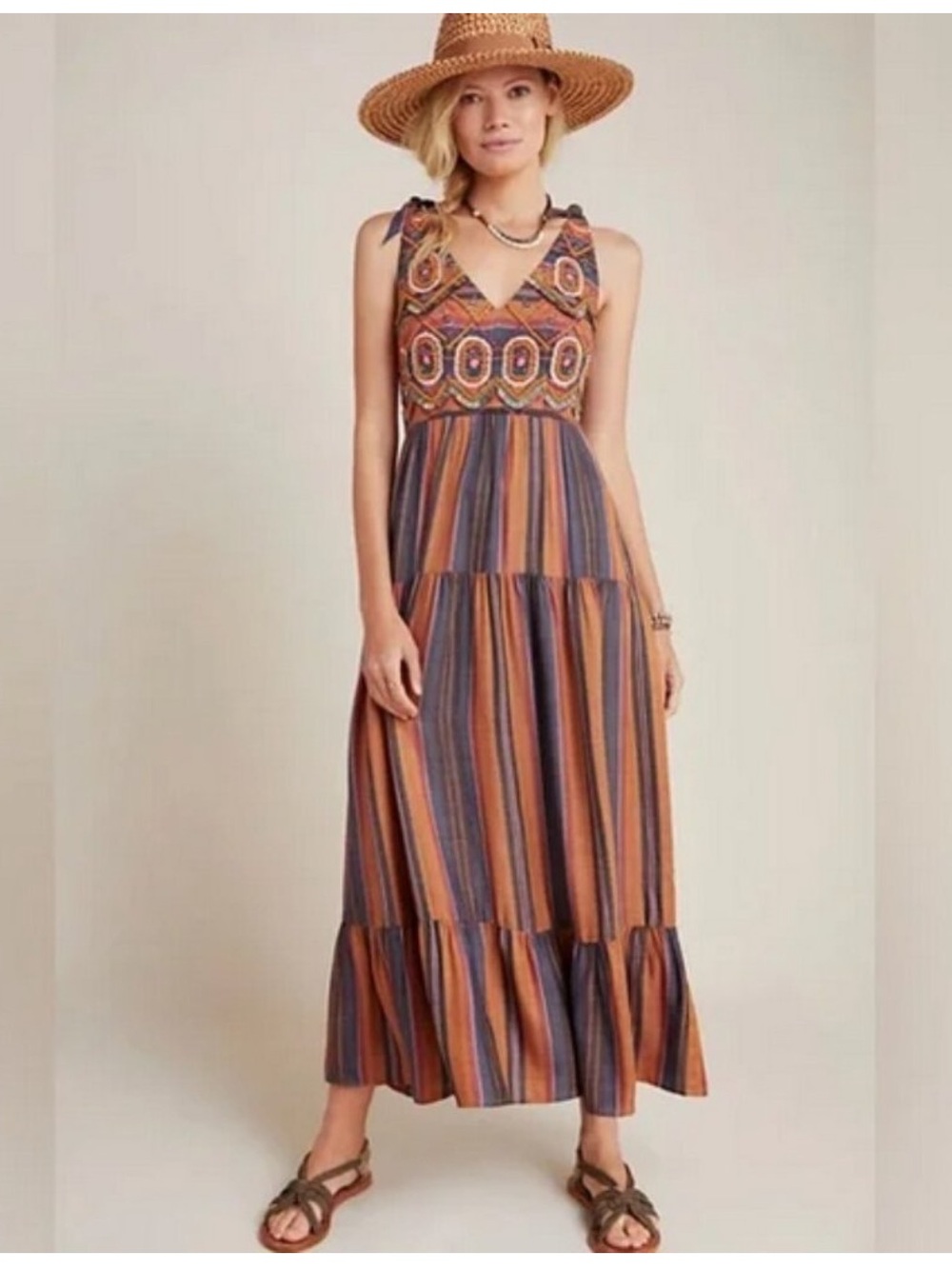 Ranna Gill Dress Embroided Maxi Hippie Bohemian Boho Beaded Maxi Dress